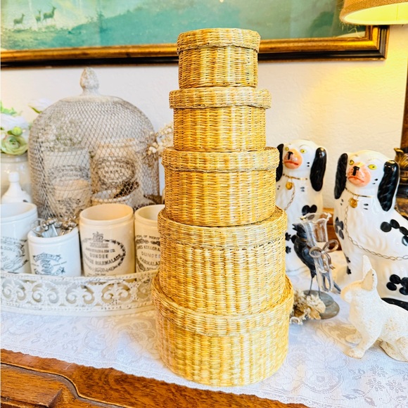 Vintage Other - 5 Vintage Woven Nesting Baskets with Handles